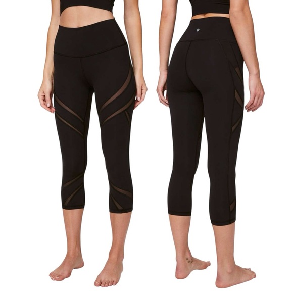 Lululemon Size 4 Black Wunder Under High-Rise Crop 21" Mesh Inset First Release - Picture 1 of 7